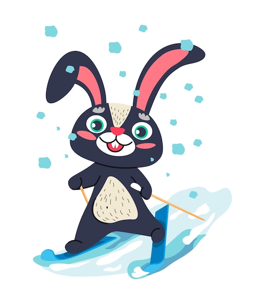 Rabbit character skiing from slope hare bunny