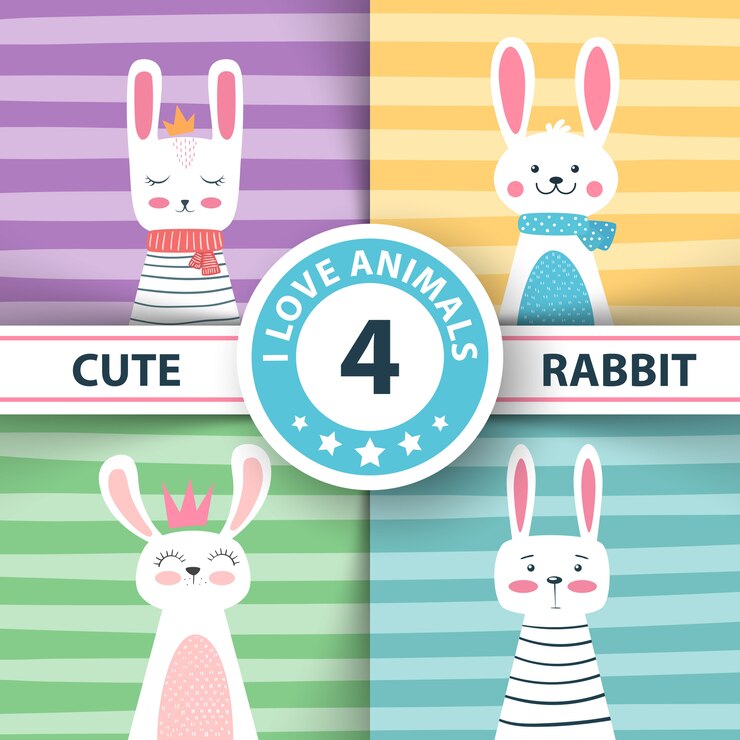 Rabbit characters. Cute winter illustration