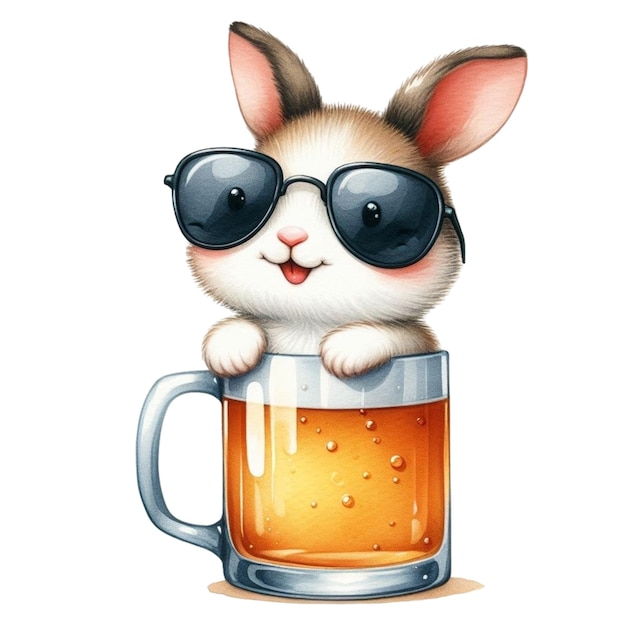 맥주 유리 클리파트 수채화에서 나오는 귀여운 토끼