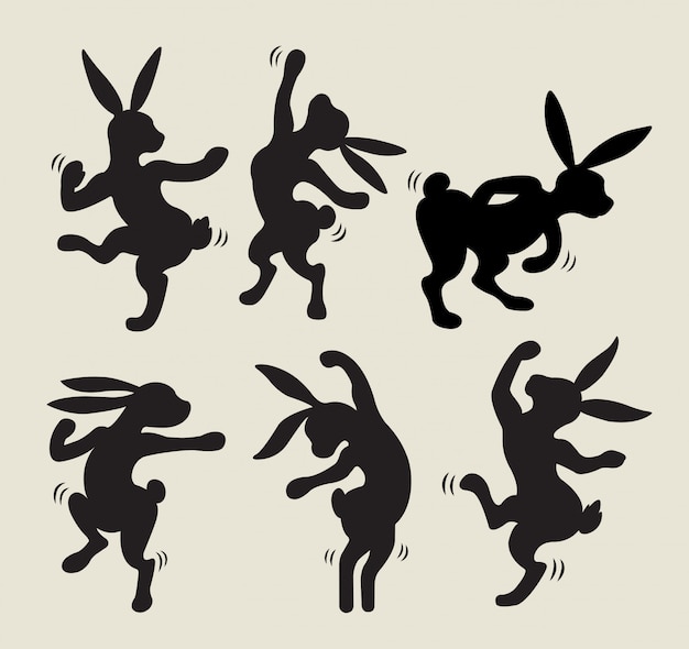 Rabbit dancing silhouette vector 