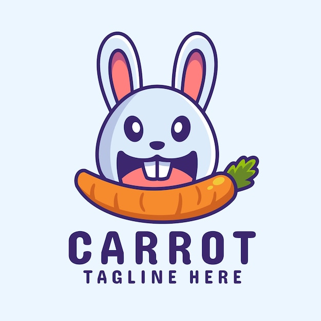 Rabbit eating carrot cartoon logo design