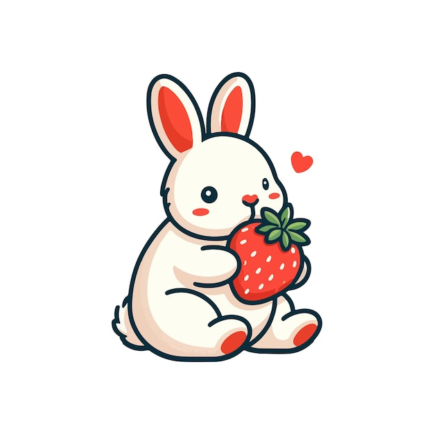 Rabbit eating strawberry ai generated image