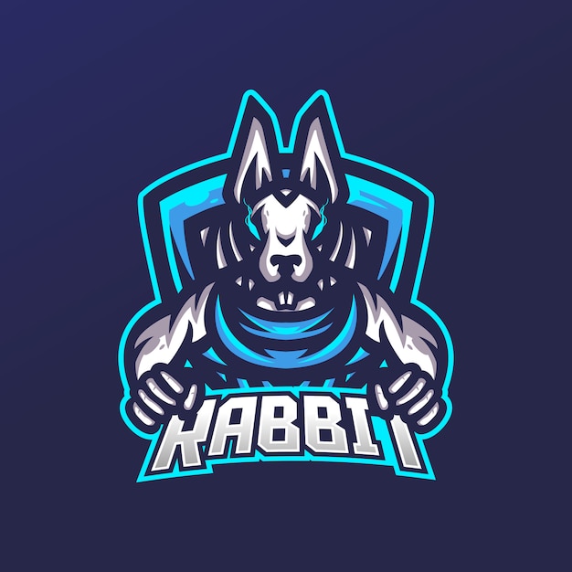 Modello di logo mascotte di gioco esport coniglio