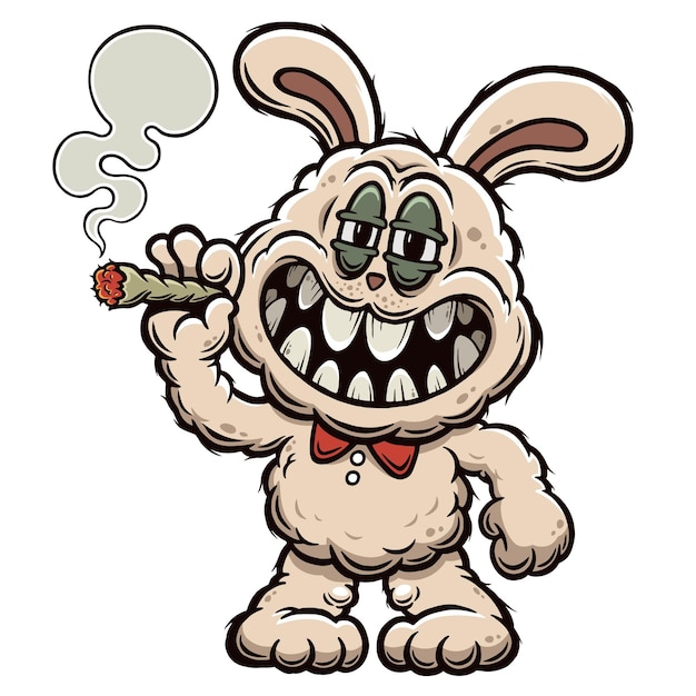 Rabbit evil rabbit smokes a cigarette with marijuana