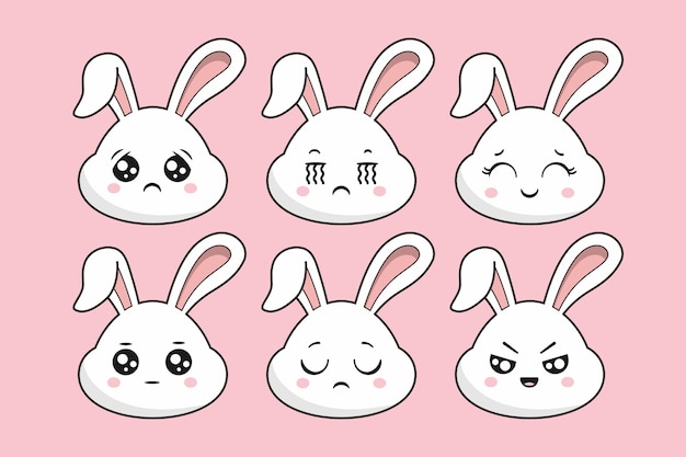 Cute Rabbit Bunny Face In Kawaii Style Vector Clip Art Stock