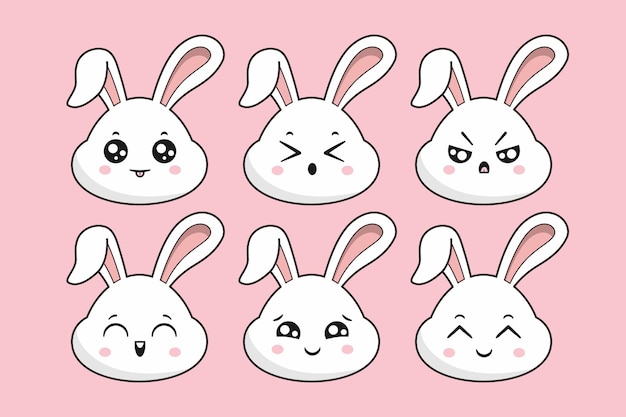 Vector rabbit face vector cute bunny head sticker part 4