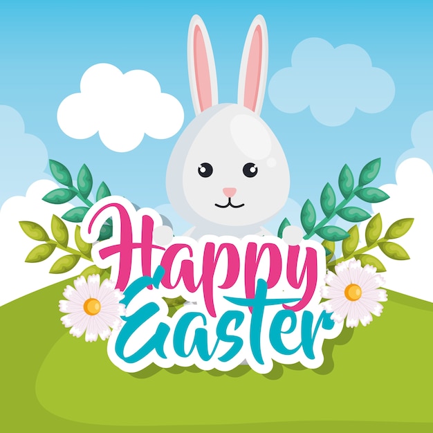 Rabbit and flowers easter celebration poster