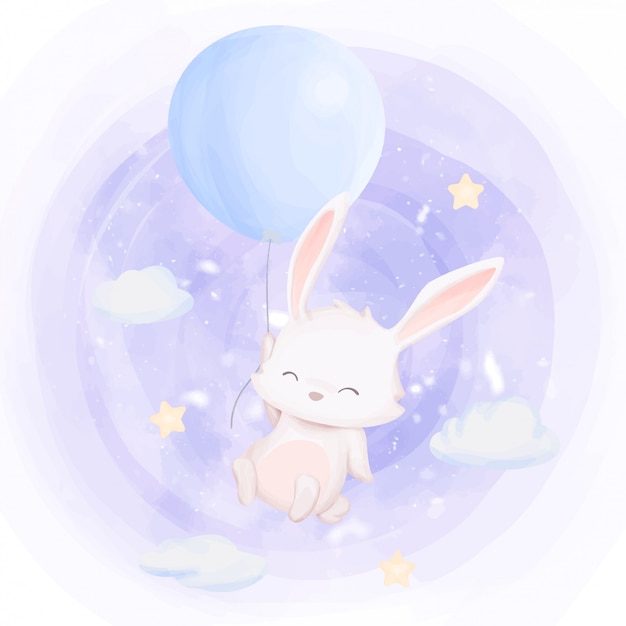 Rabbit Fly Up To Sky With Balloon