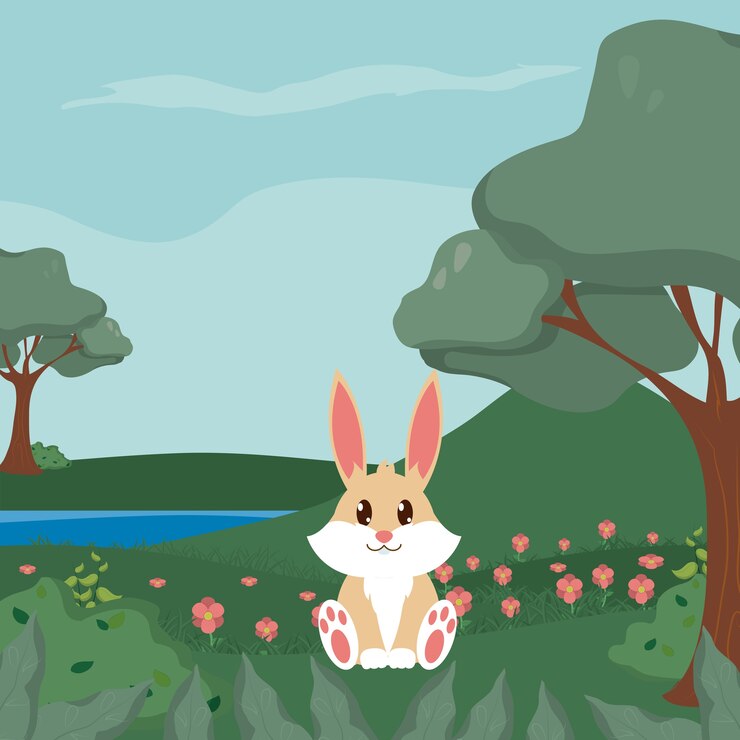 Vector rabbit at forest cute animal cartoons 