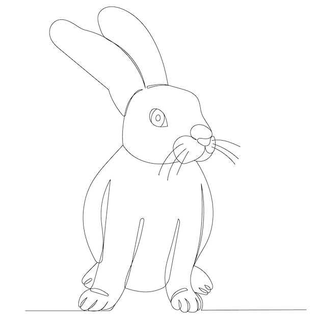 Rabbit, hare drawing by one continuous line, vector