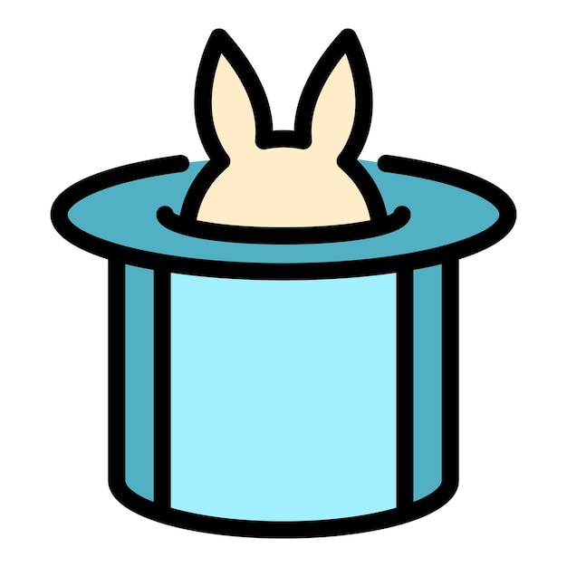 Rabbit hat icon outline vector Magic wand Top trick color flat