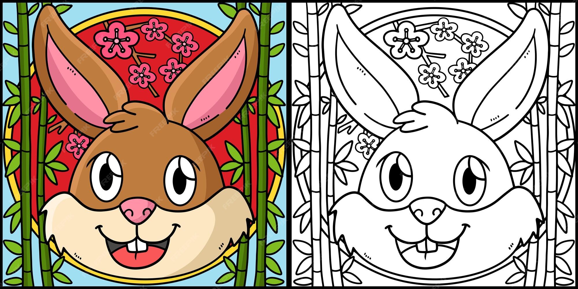 Premium Vector | Rabbit Head Coloring Page Colored Illustration