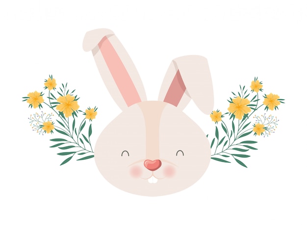 Rabbit head with flowers isolated icon