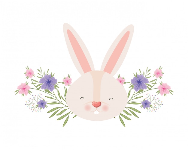 Rabbit head with flowers isolated icon