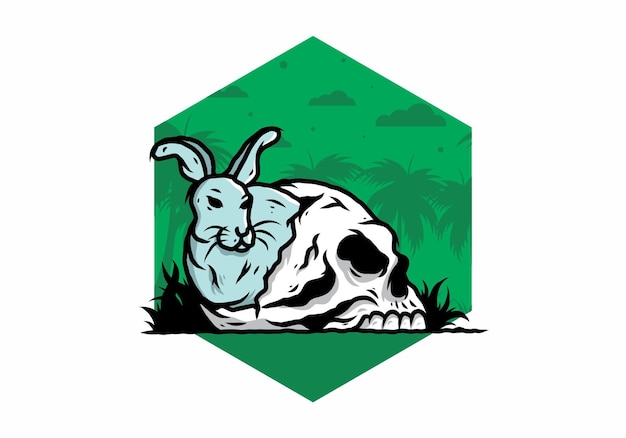 Vector rabbit hiding inside human skull illustration