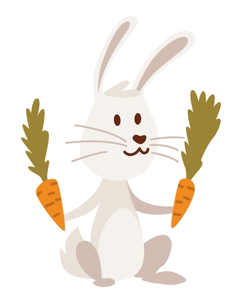 Rabbit holding carrot arranging their cozy home Wild forest animal Flat cartoon character Vector Illustration