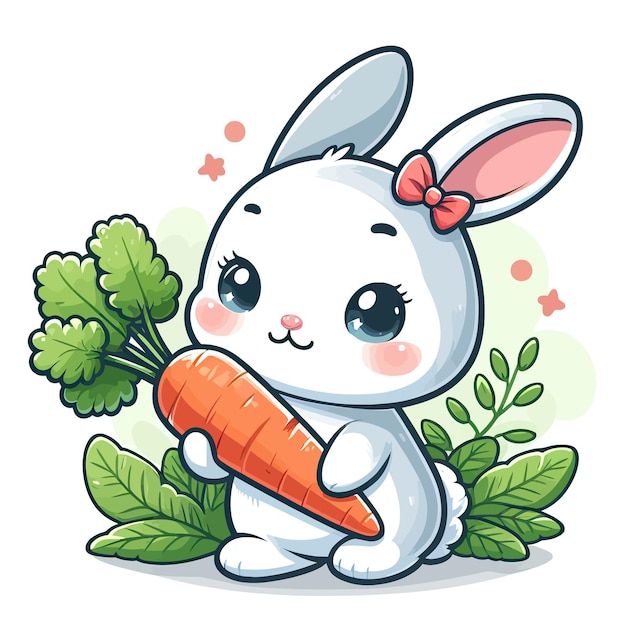 Кролик с морковью в руках
