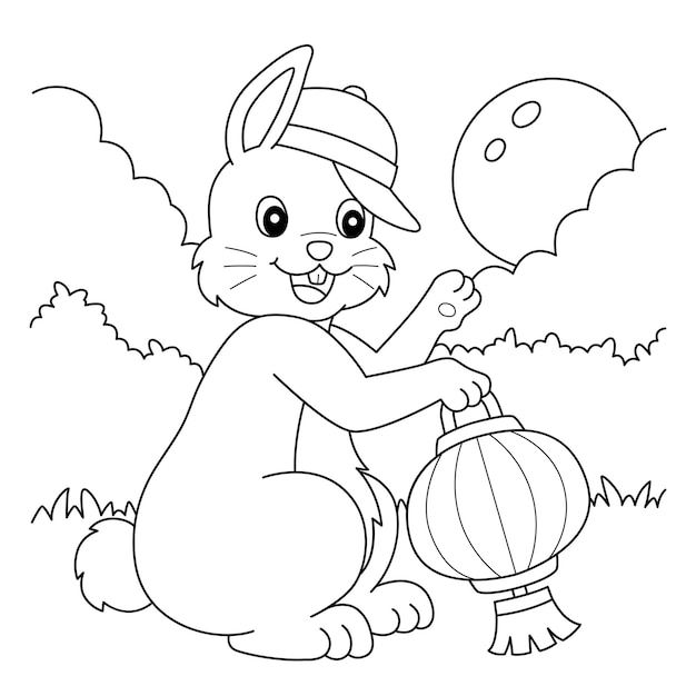 Rabbit Holding Chinese Lantern Coloring Page