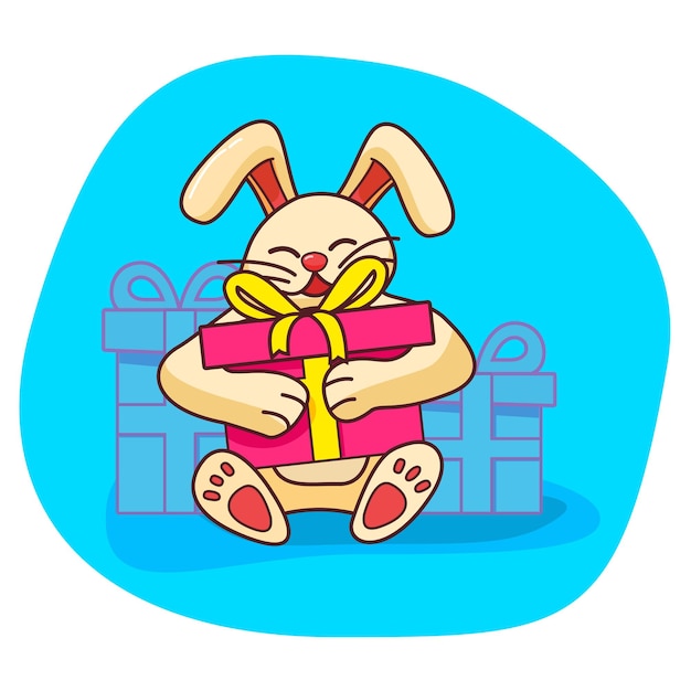 Rabbit holding gift box.