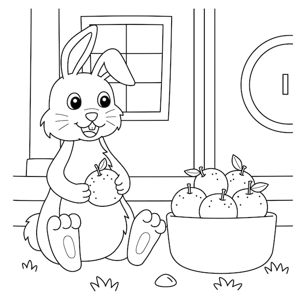 Rabbit Holding Mandarin Orange Coloring Page for Kids