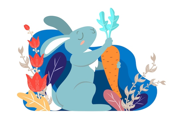 Rabbit holding in the paws a carrot Flat style Vector