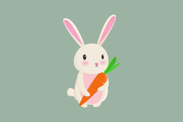 The rabbit holds carrots