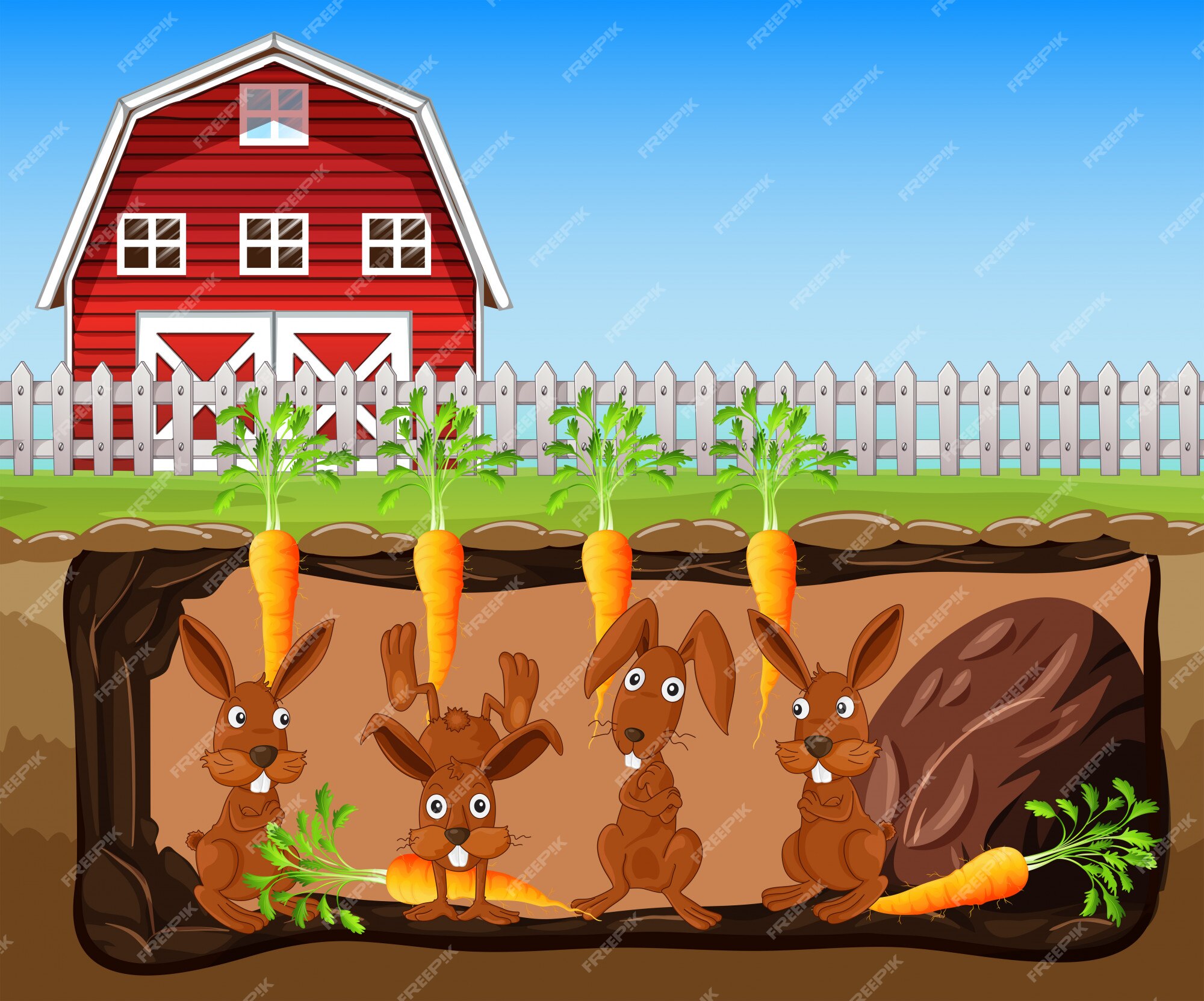 Premium Vector | A rabbit hole under carrot farm