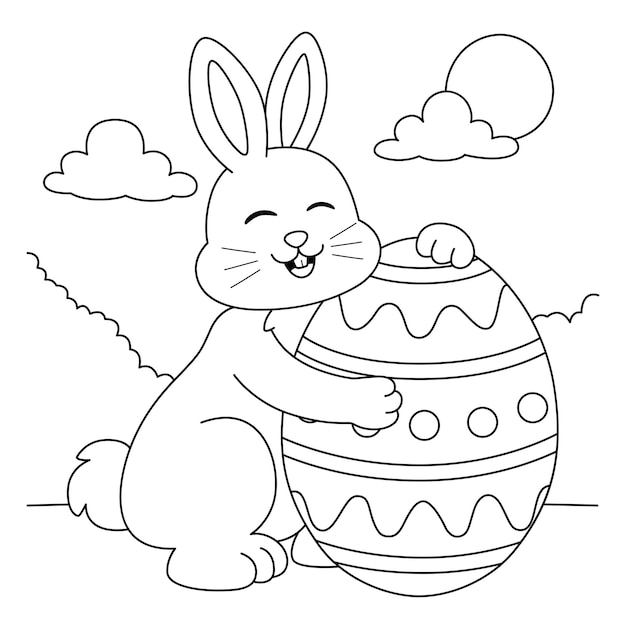 Rabbit Hugging Easter Egg Coloring Page for Kids