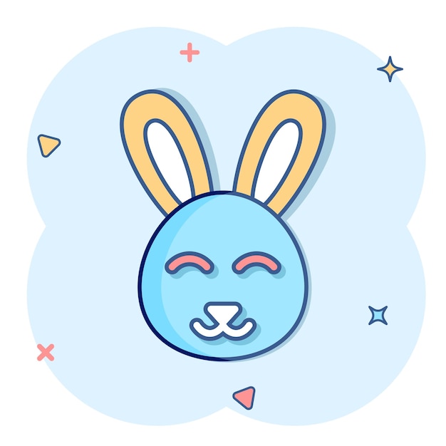 Rabbit icon in comic style Bunny cartoon vector illustration on white isolated background Happy easter splash effect business concept