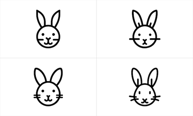 ラビット アイコン セット ライン アート ロゴ デザイン ベクトル イラスト