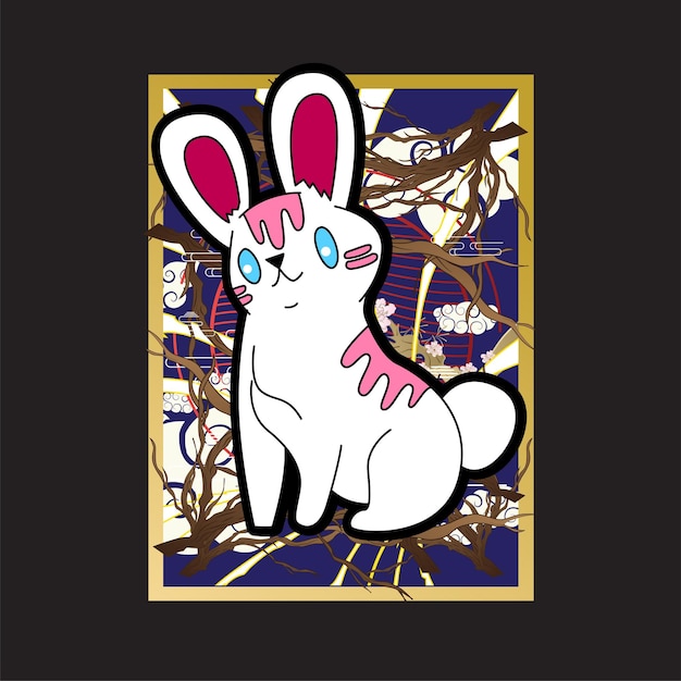 ベクトル 新年のロゴ、ノート、背景のウサギのイラスト