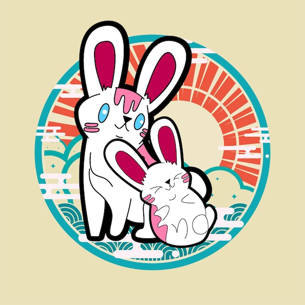 Rabbit illustration for new year logo, notebook, and background