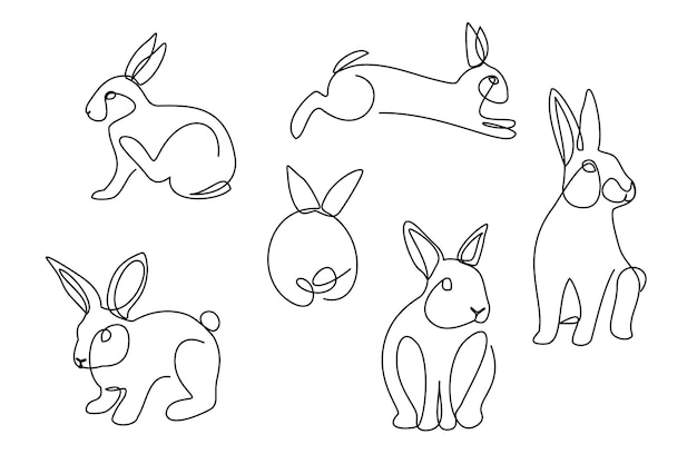 Rabbit illustration set in simple one line style