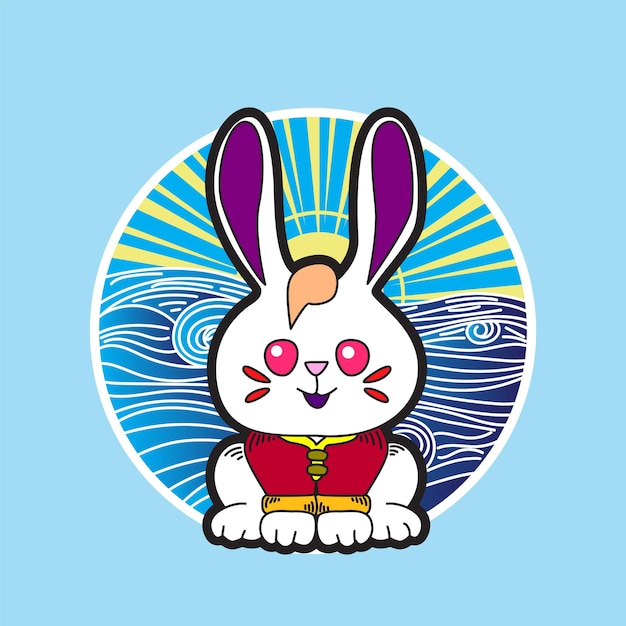 rabbit illustration with japanese style for kaijune event, notebook, logo