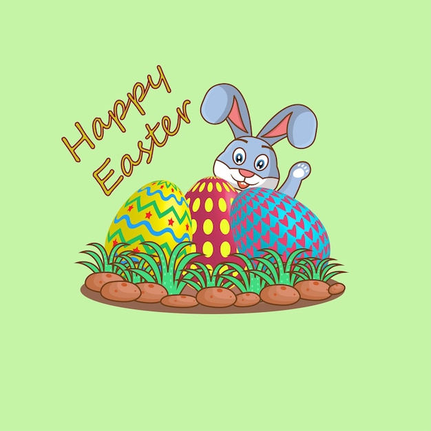 Кролик прячется с иллюстрацией пасхальных яиц