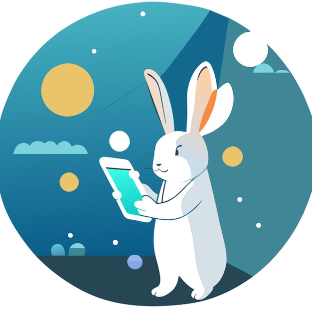 a rabbit is holding a mobile phone in its hand and the data on the mobile phone is being uploaded