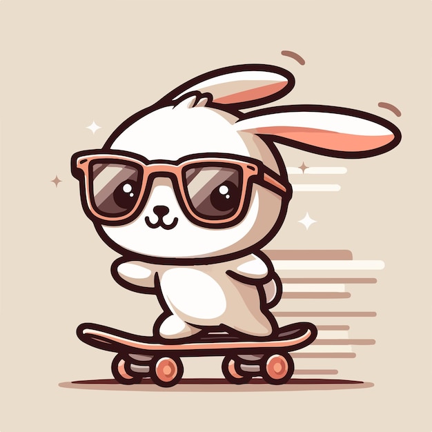 Vector rabbit is playing skateboard in cartoon flat style and mascot concept