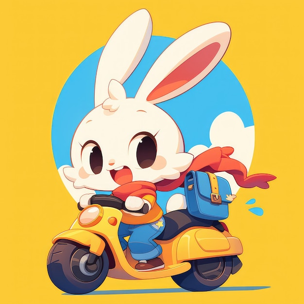 Vector a rabbit is riding a scooter cartoon style