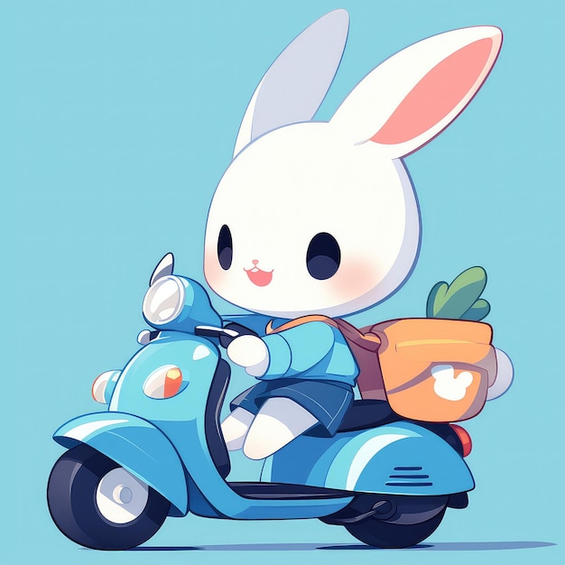 A rabbit is riding a scooter cartoon style