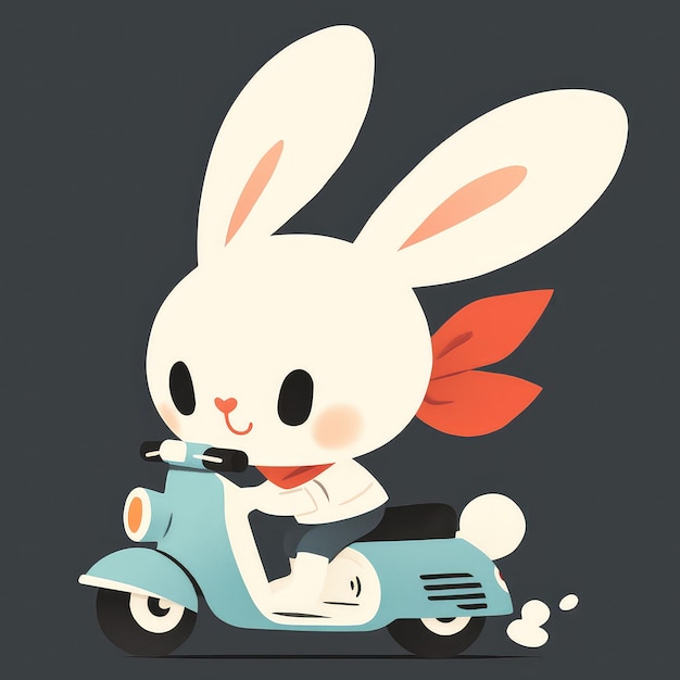 A rabbit is riding a scooter cartoon style