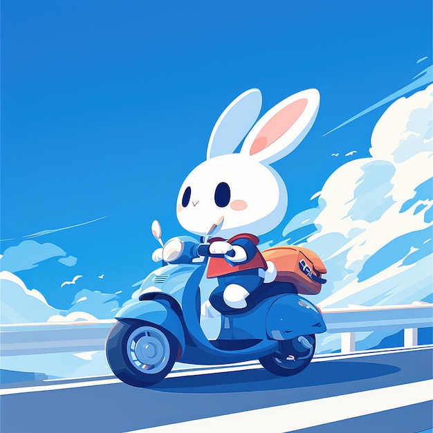 A rabbit is riding a scooter cartoon style