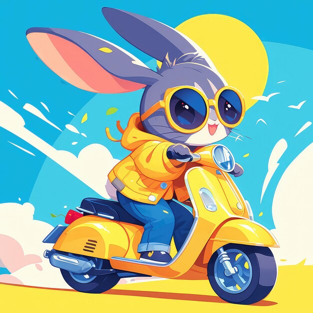 Vector a rabbit is riding a scooter cartoon style