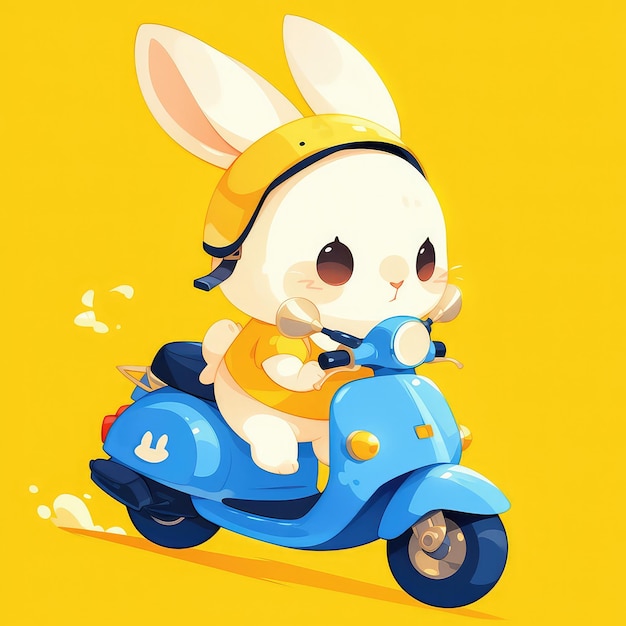 Vector a rabbit is riding a scooter cartoon style