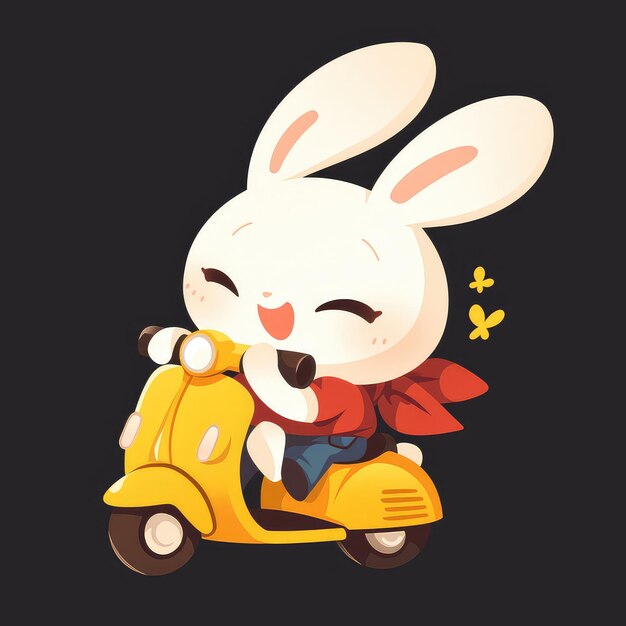 Vector a rabbit is riding a scooter cartoon style