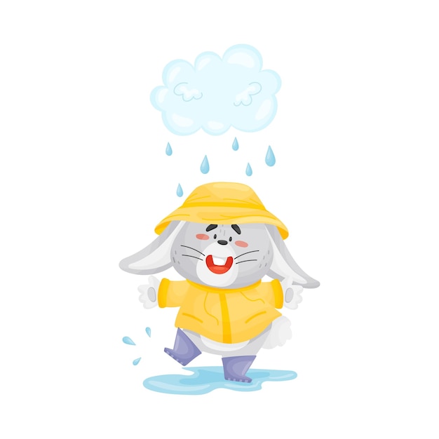 Rabbit is standing in the rain vector illustration