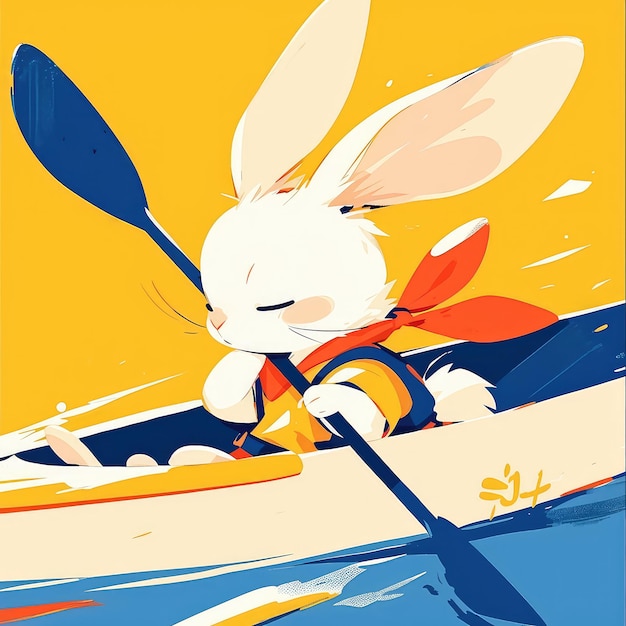 A rabbit in a kayak cartoon style