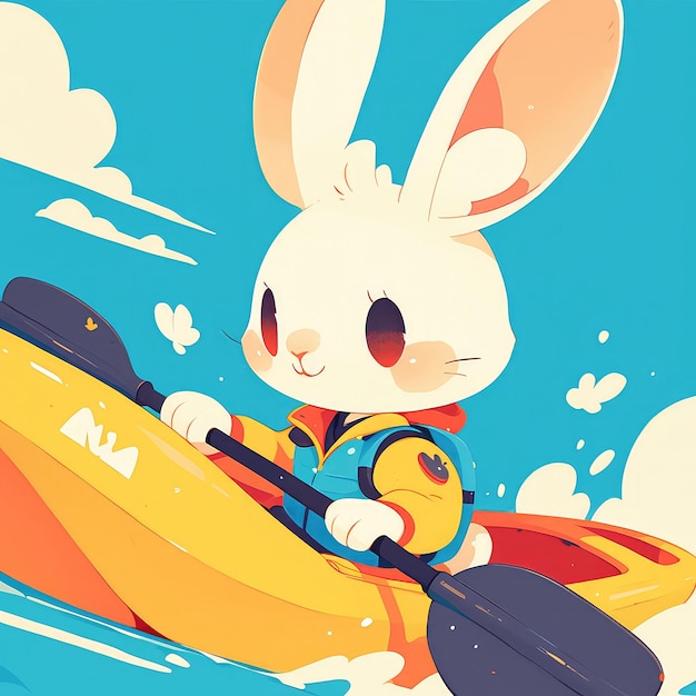 A rabbit in a kayak cartoon style