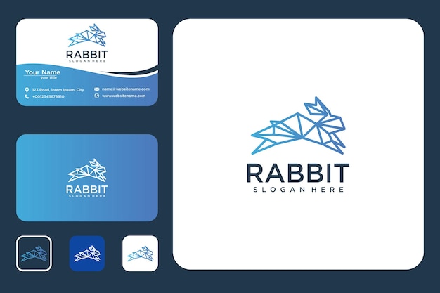 кролик линии арт дизайн логотипа и визитная карточка