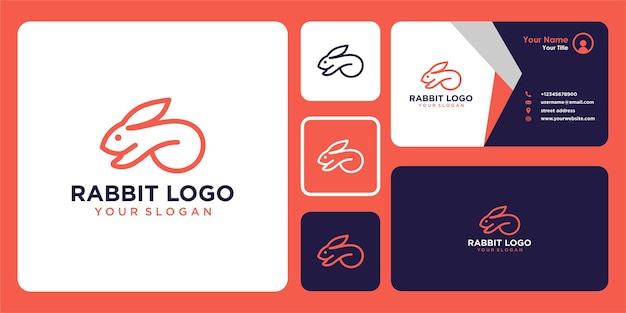 rabbit logo design with line art and business card