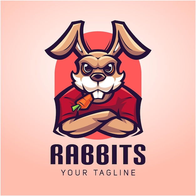 Vector rabbit mascot logo biting a carrot